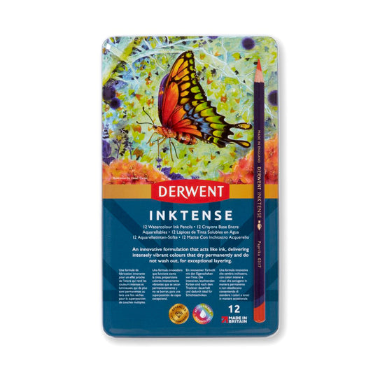 Derwent Inktense Watercolour Ink Pencils - Tin of 12 Assorted Pencils