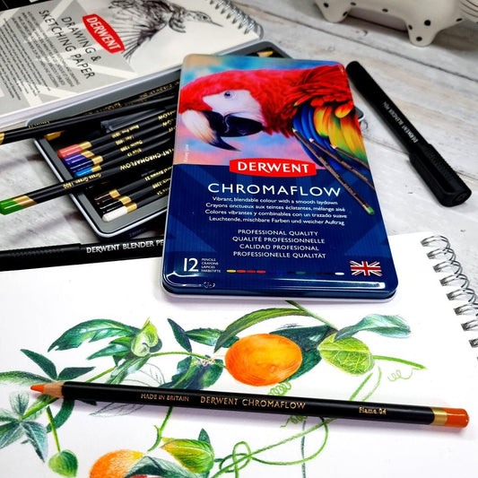 Derwent Chromaflow Pencils - Set of 12 - FREE Set of 2 Blender Pens